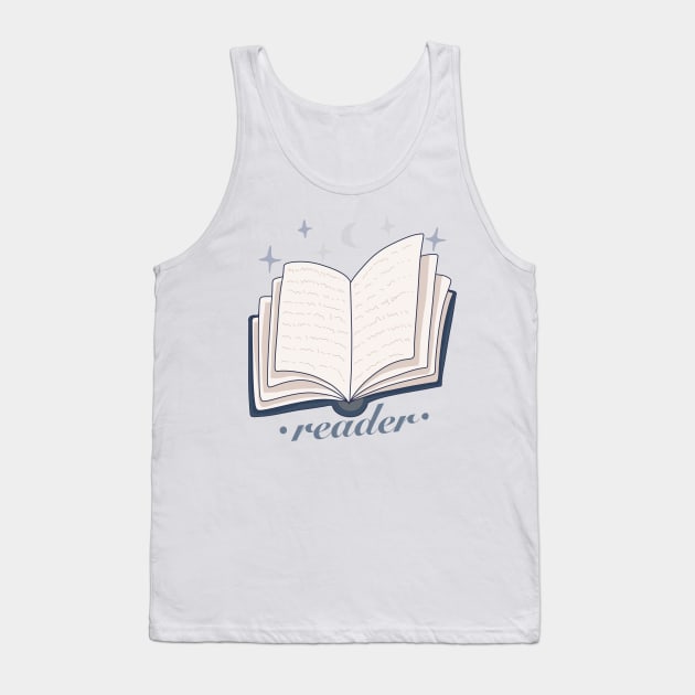 Reader blue open magic book design with stars and the moon Tank Top by loulou-artifex